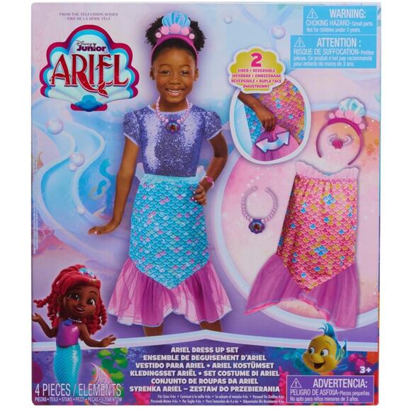 Disney Junior Ariel 2 in 1 Dress Up Set Pretend Play Mermaid Sizes 4-6X 4-Pieces - Picture 1 of 5